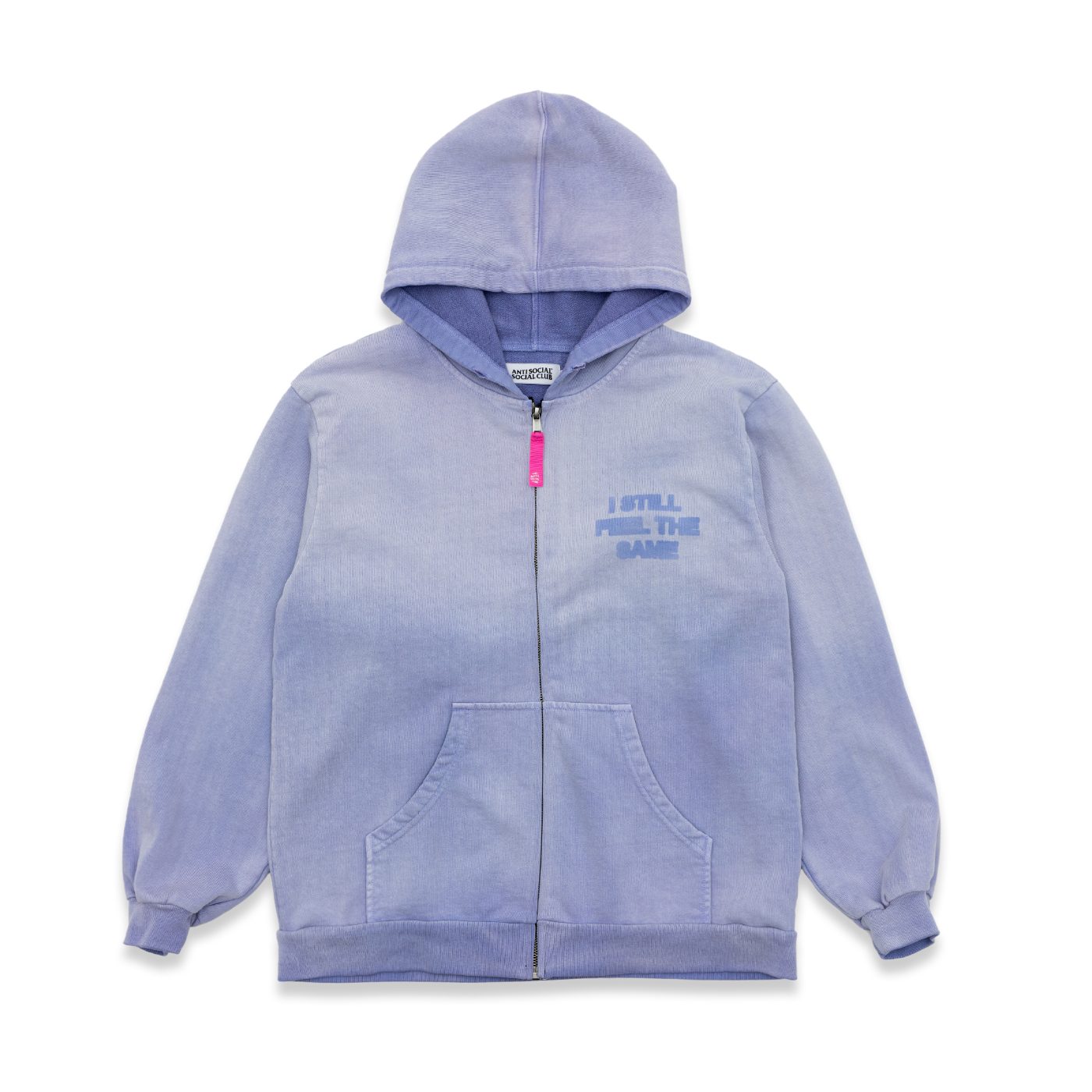 ASSC faded periwinkle zip hoodie — flat lay
